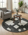 Urban Terrace Collection Area Rug -  Williamsburg Round Black and White  lifestyle 67