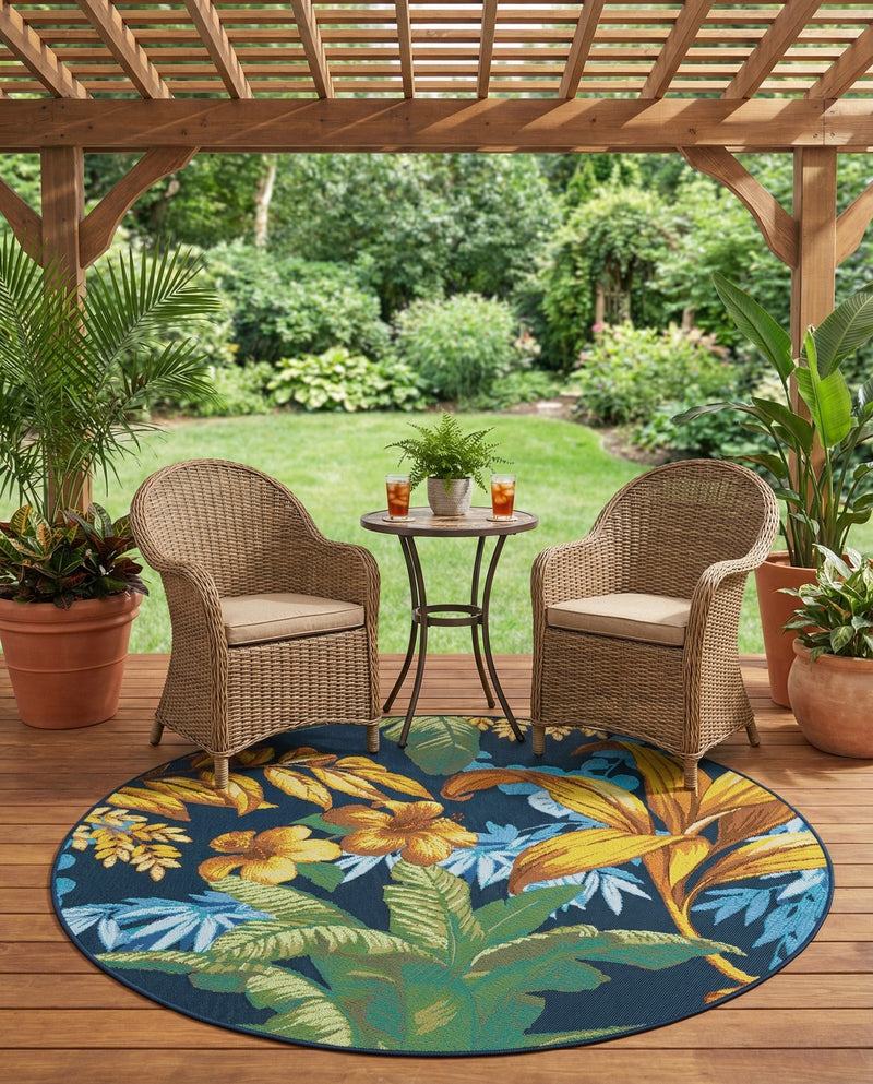 Seaside Blooms Collection Area Rug -  Grove Round Multi  lifestyle 42
