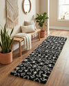 Berber Lattice Shag Collection Area Rug - Atlas (Black and White) Runner Black and White  lifestyle 23