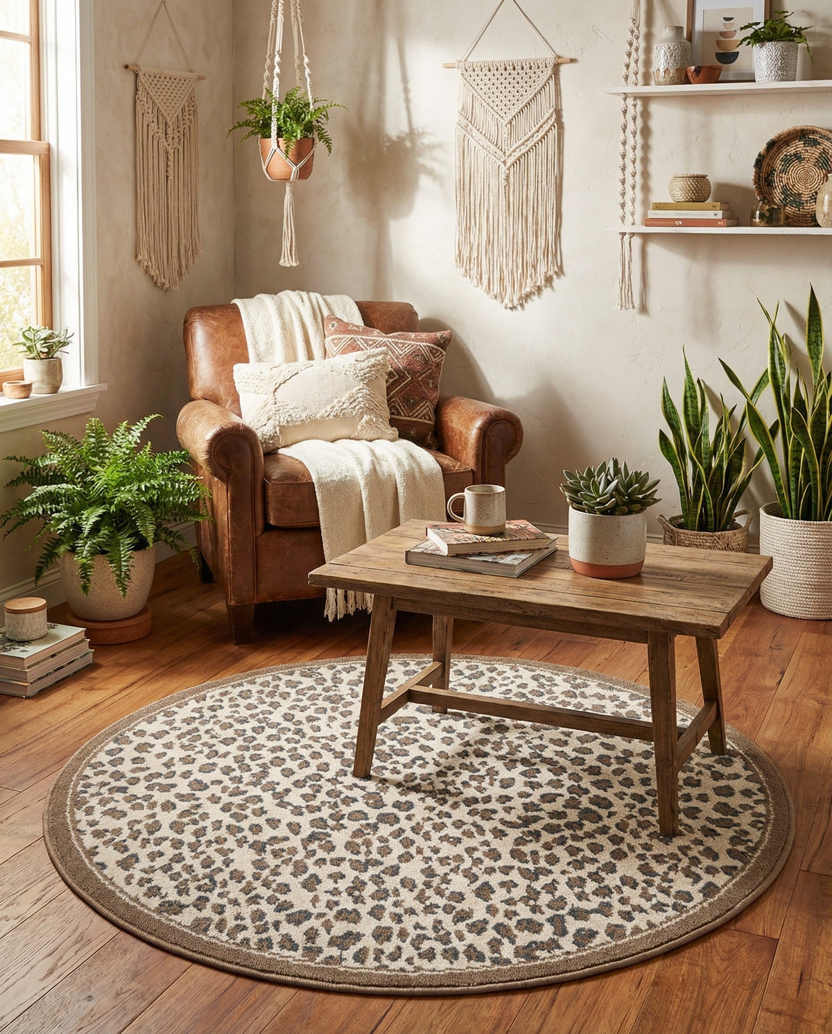 Savannah Sojourn Collection Area Rug - Serengeti Round Brown  lifestyle 137