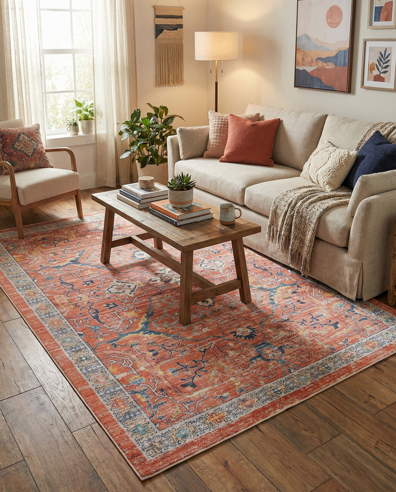 Seville Stripes Collection Area Rug -  Malaga (Brick Red) Rectangle Brick Red  lifestyle 11