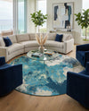 Urban Terrace Collection Area Rug -  Gazebo Round Blue and Ivory  lifestyle 31