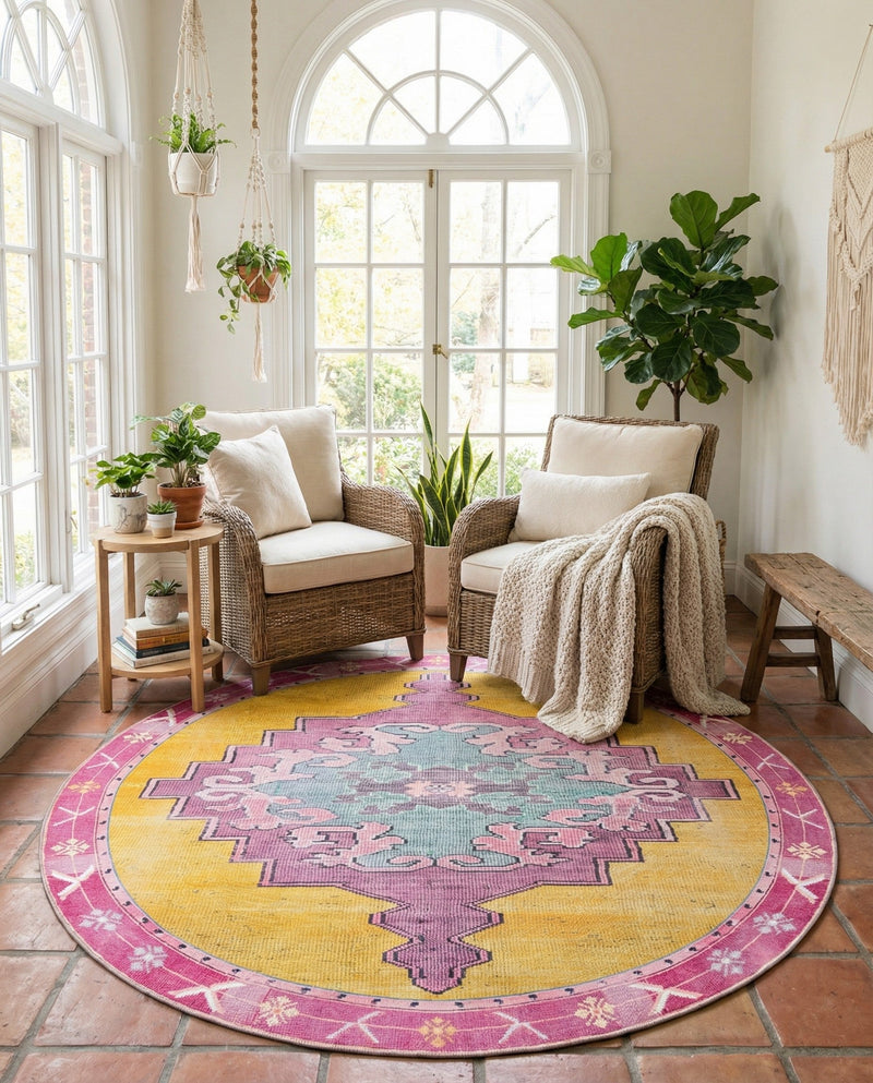 Heritage Elegance Collection Area Rug -  Winterthur (Yellow) Round Yellow  lifestyle 55
