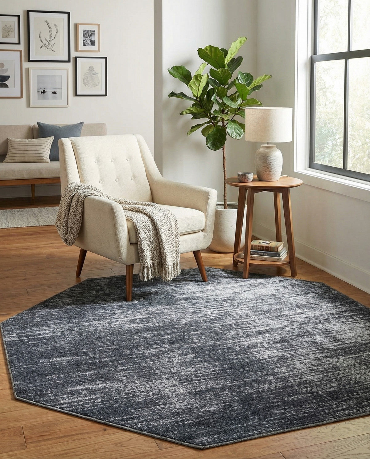 Sahara Essence Collection Area Rug - Oasis (Black) Octagon Black  lifestyle 87
