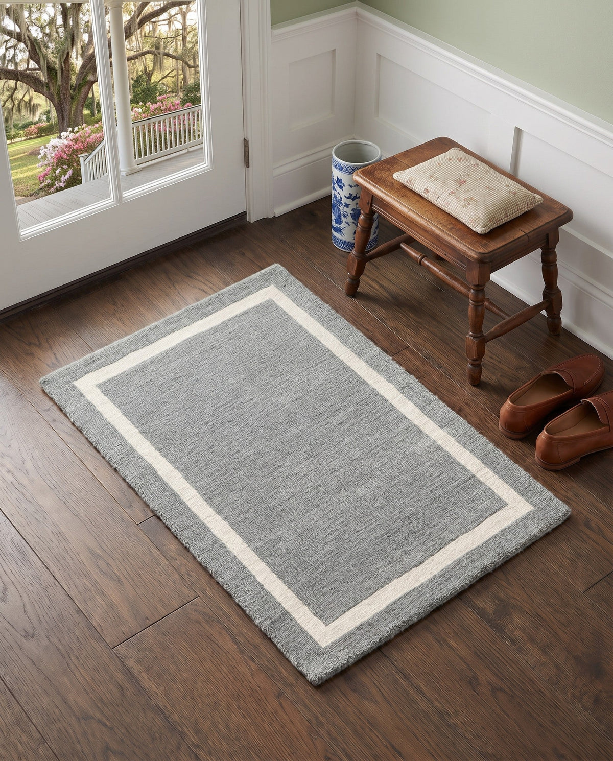 Savannah Borders Wool Collection Area Rug - Chatham Rectangle Earl Gray  lifestyle 84