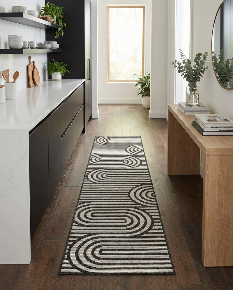 Urban Terrace Collection Area Rug -  Uptown Runner Black and White  lifestyle 71