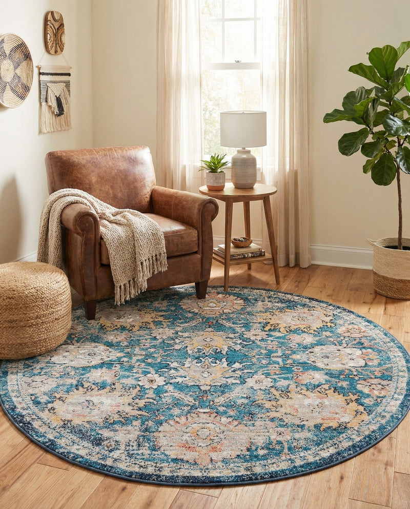 Seville Stripes Collection Area Rug -  Cordoba (Blue) Round Blue  lifestyle 22
