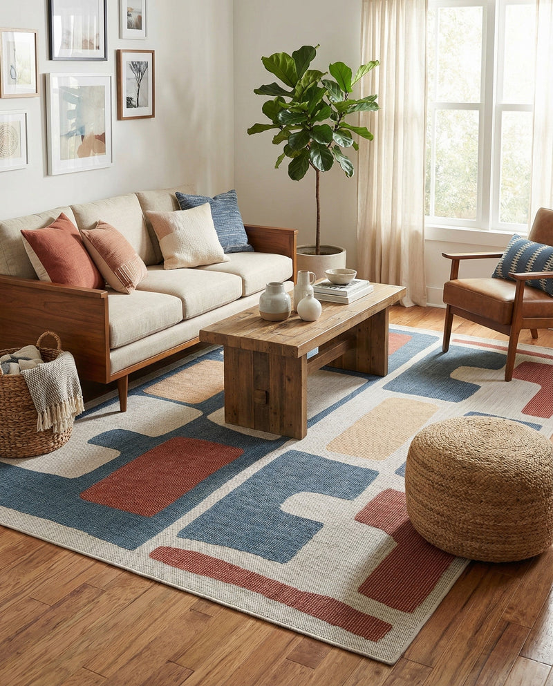 Coastal Terrace Collection Area Rug -  Sail Rectangle Ivory and Blue  lifestyle 9