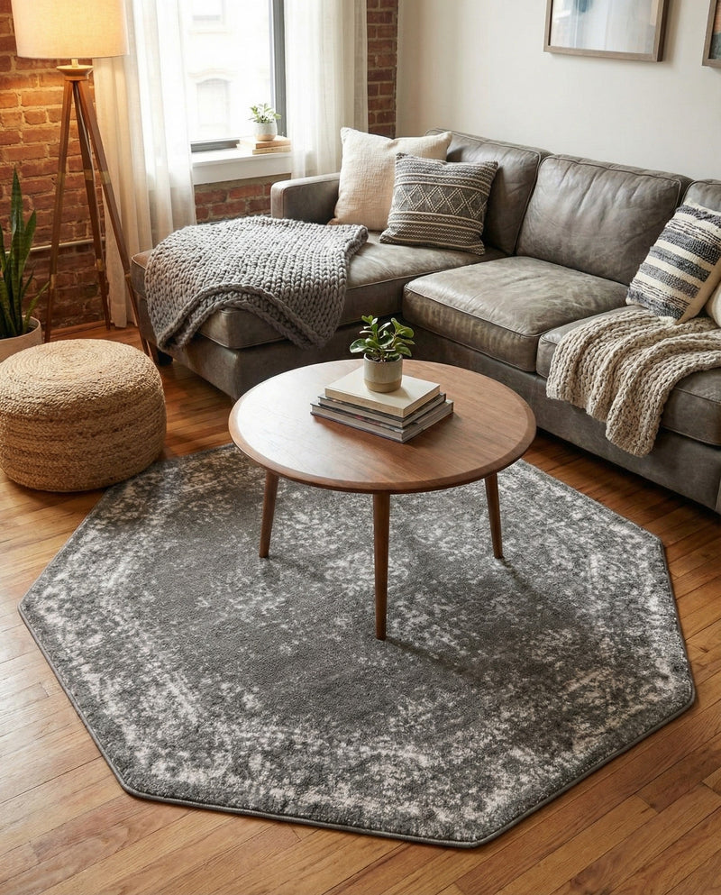 Riviera Elegance Collection Area Rug - Antibes (Dark Gray) Octagon Dark Gray  lifestyle 91