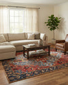 Patio Heritage Collection Area Rug -  Garden Rectangle Rust Red and Blue  lifestyle 15