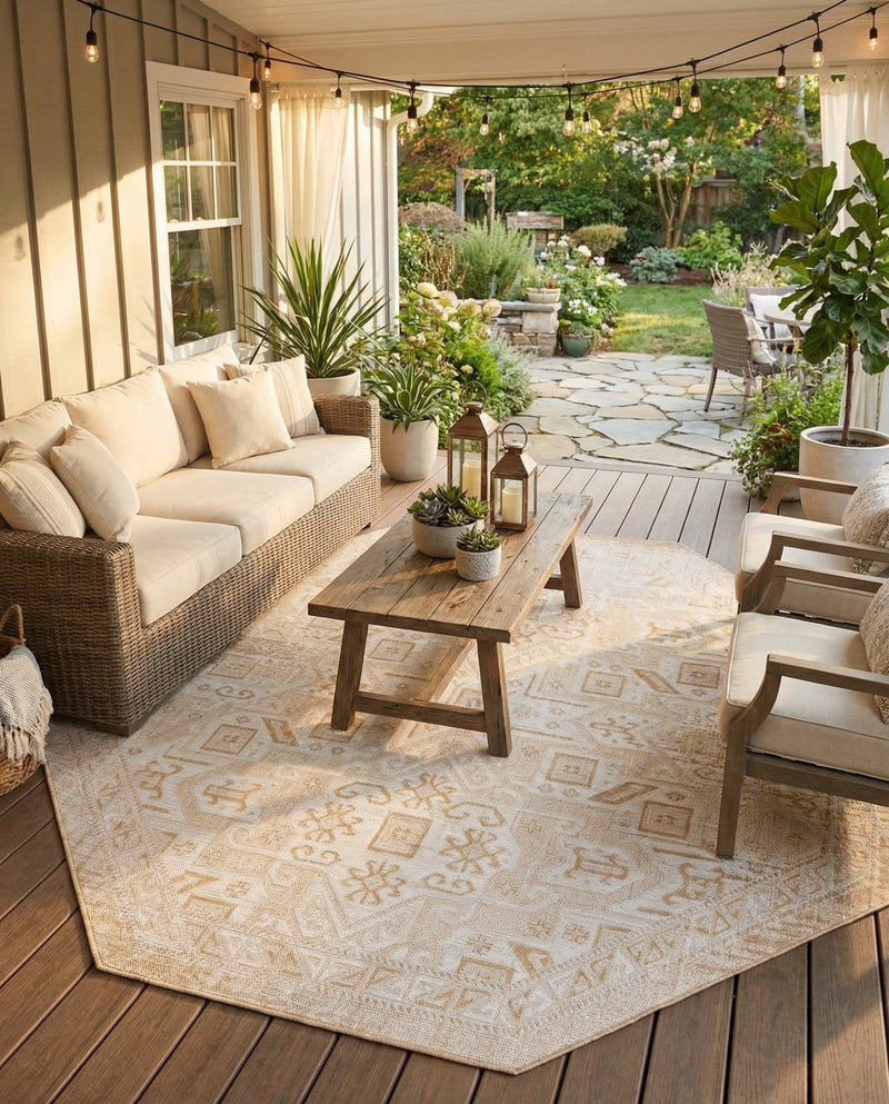 Tribal Terrace Treasures Collection Area Rug - Mayan Marina (Natural) Octagon Natural  lifestyle 79