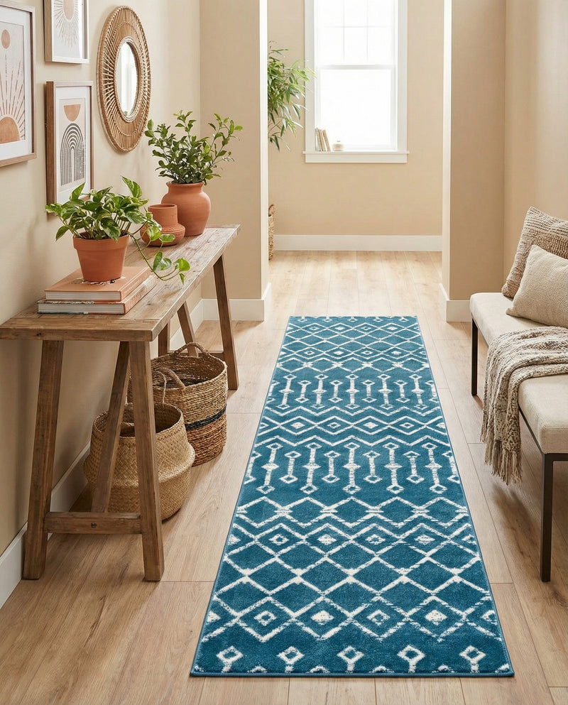 Marrakech Lattice Collection Area Rug - Medina (Blue) Runner Blue  lifestyle 39