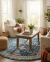 Seville Stripes Collection Area Rug -  Malaga (Navy Blue) Round Navy Blue  lifestyle 67