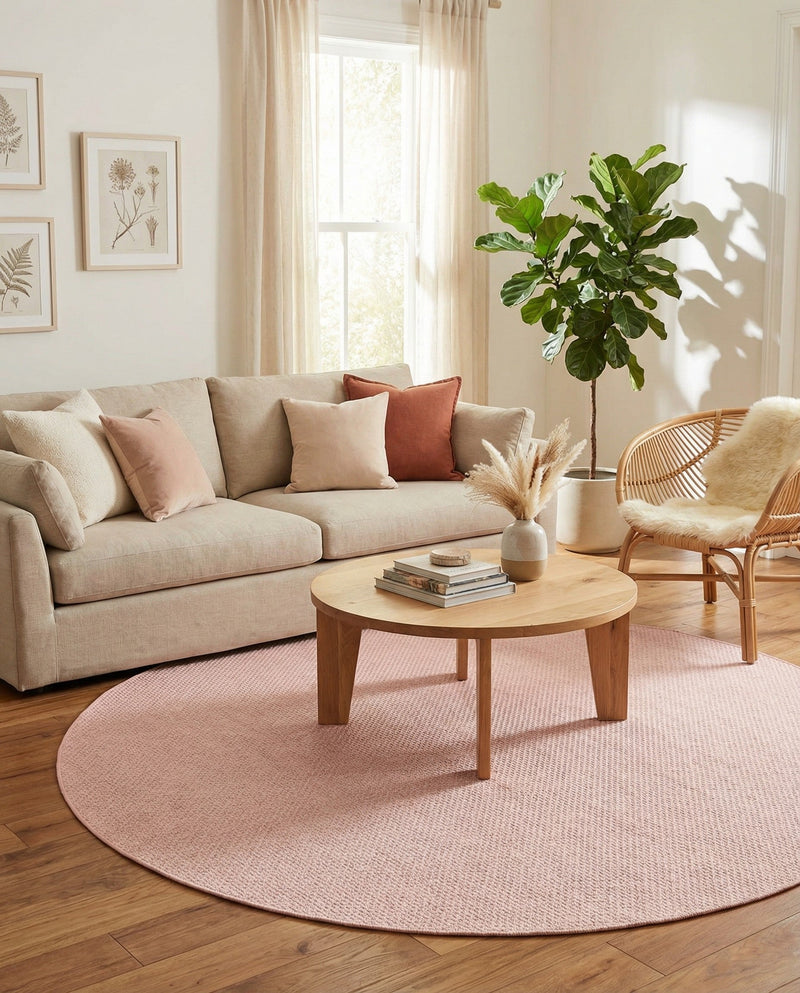 Seaside Serenity Collection Area Rug - Veranda (Whisper Pink) Round Whisper Pink  lifestyle 48