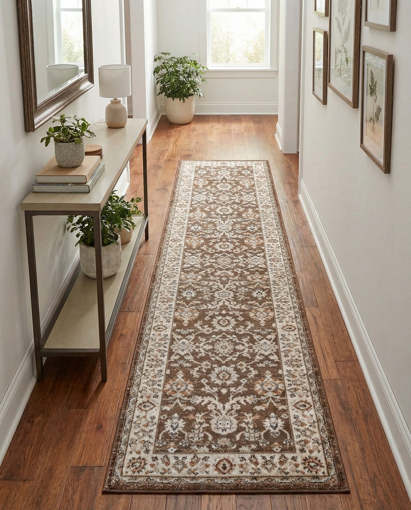 Savannah Elegance Collection Area Rug - Augusta (Brown) Runner Brown  lifestyle 62