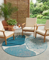 Urban Terrace Collection Area Rug -  Courtyard Round Blue and Ivory  lifestyle 56