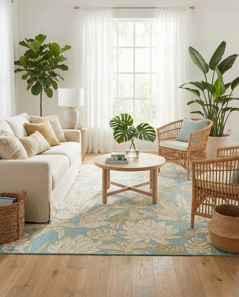 Seaside Blooms Collection Area Rug -  Shalimar Rectangle Soft Blue  lifestyle 7