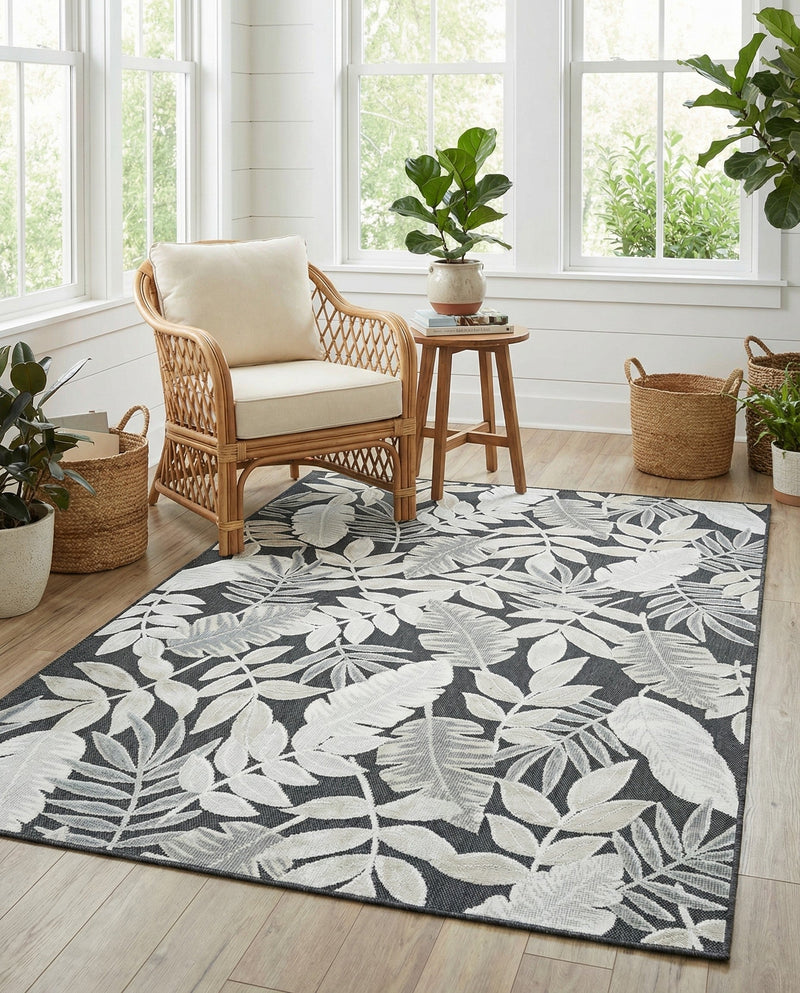 Seaside Blooms Collection Area Rug -  Serene Rectangle Black  lifestyle 41