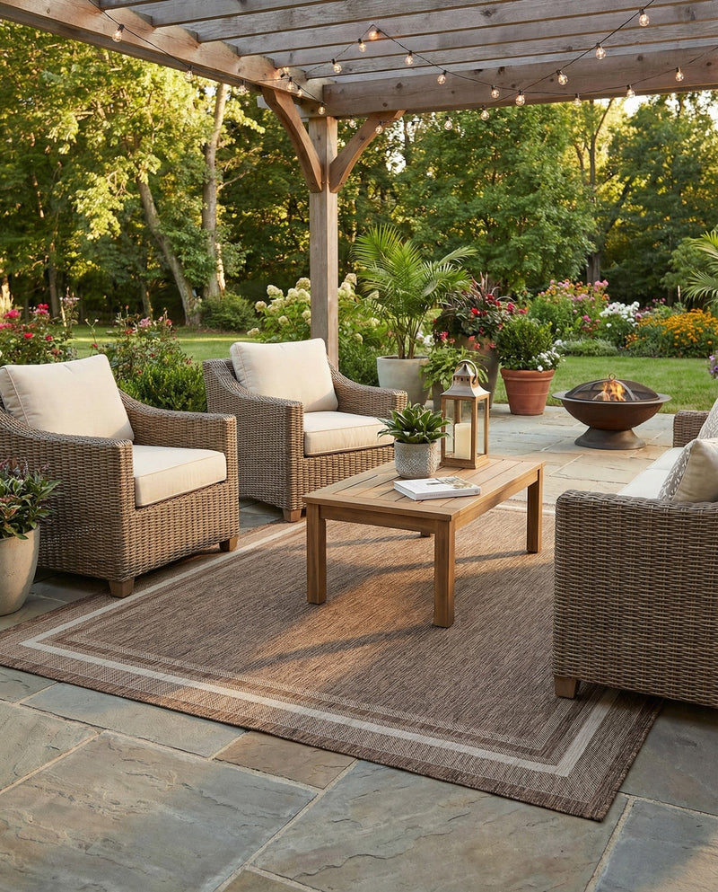 Terrace Fringe Collection Area Rug - Veranda (Brown) Rectangle Brown  lifestyle 24