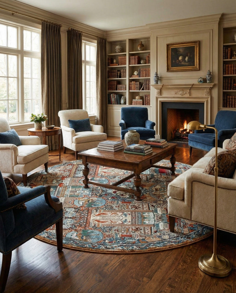 Patio Heritage Collection Area Rug -  Oasis Round Multi  lifestyle 56