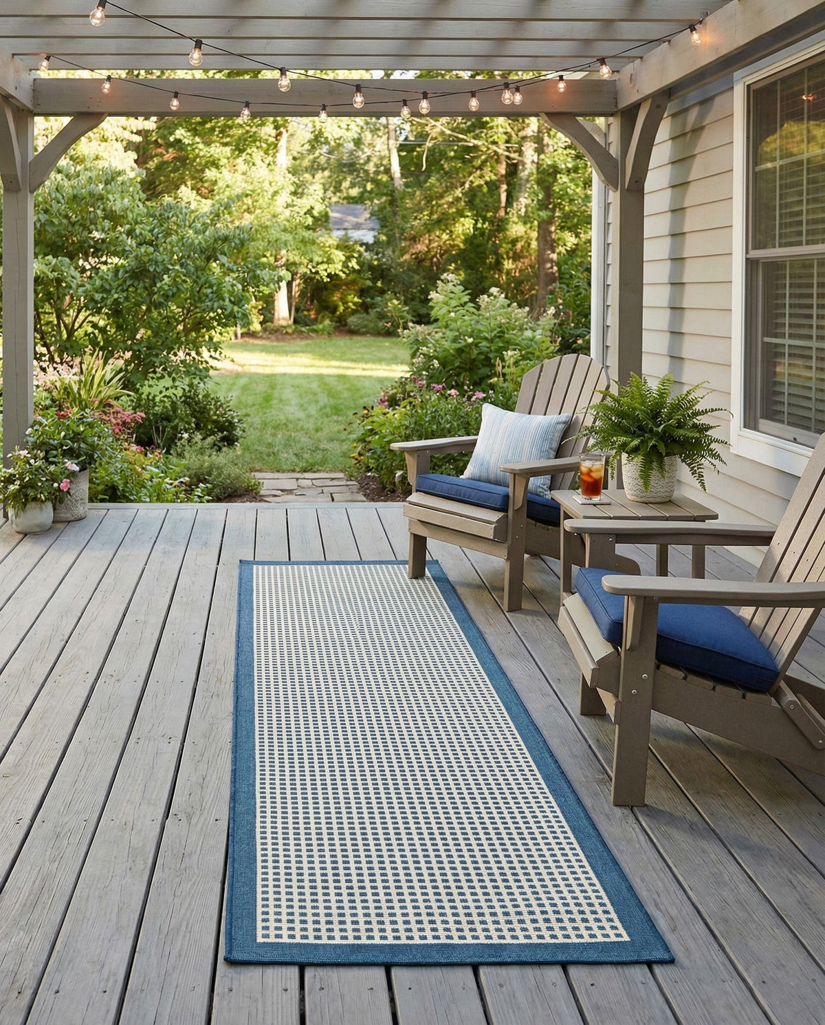 Terrace Fringe Collection Area Rug - Oceanside Runner Navy Blue  lifestyle 62
