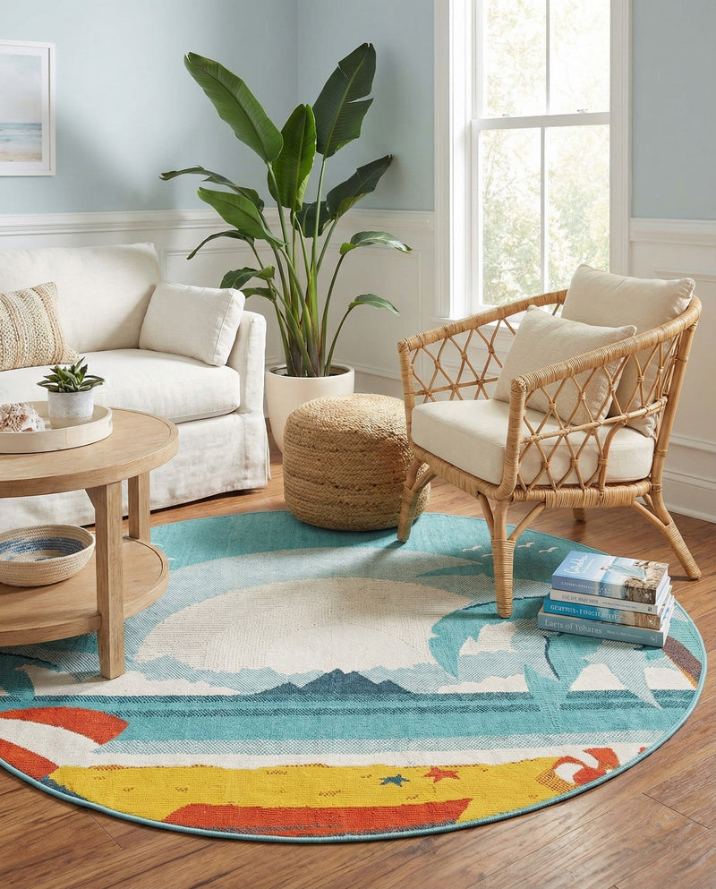 Seaside Haven Rugs Collection Area Rug -  Dockside Round Multi  lifestyle 62