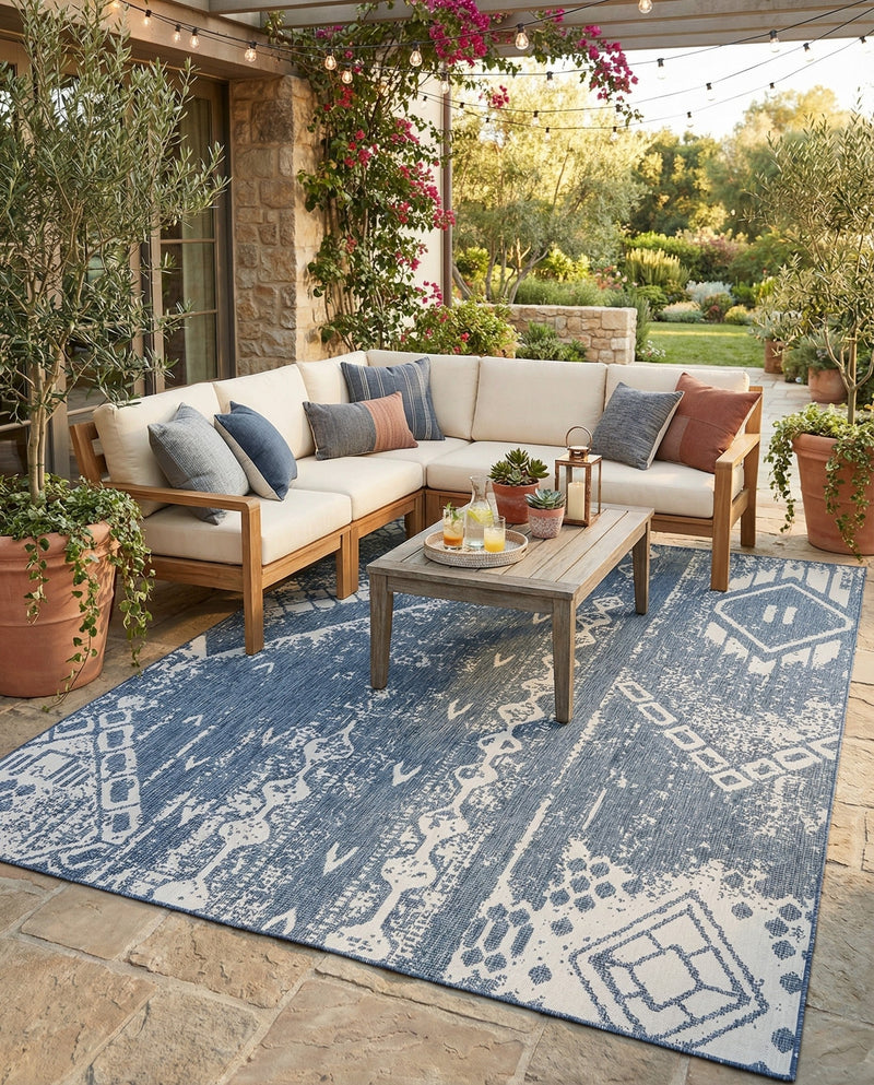 Desert Nomad Terrace Collection Area Rug - Sahara (Blue) Rectangle Blue  lifestyle 14