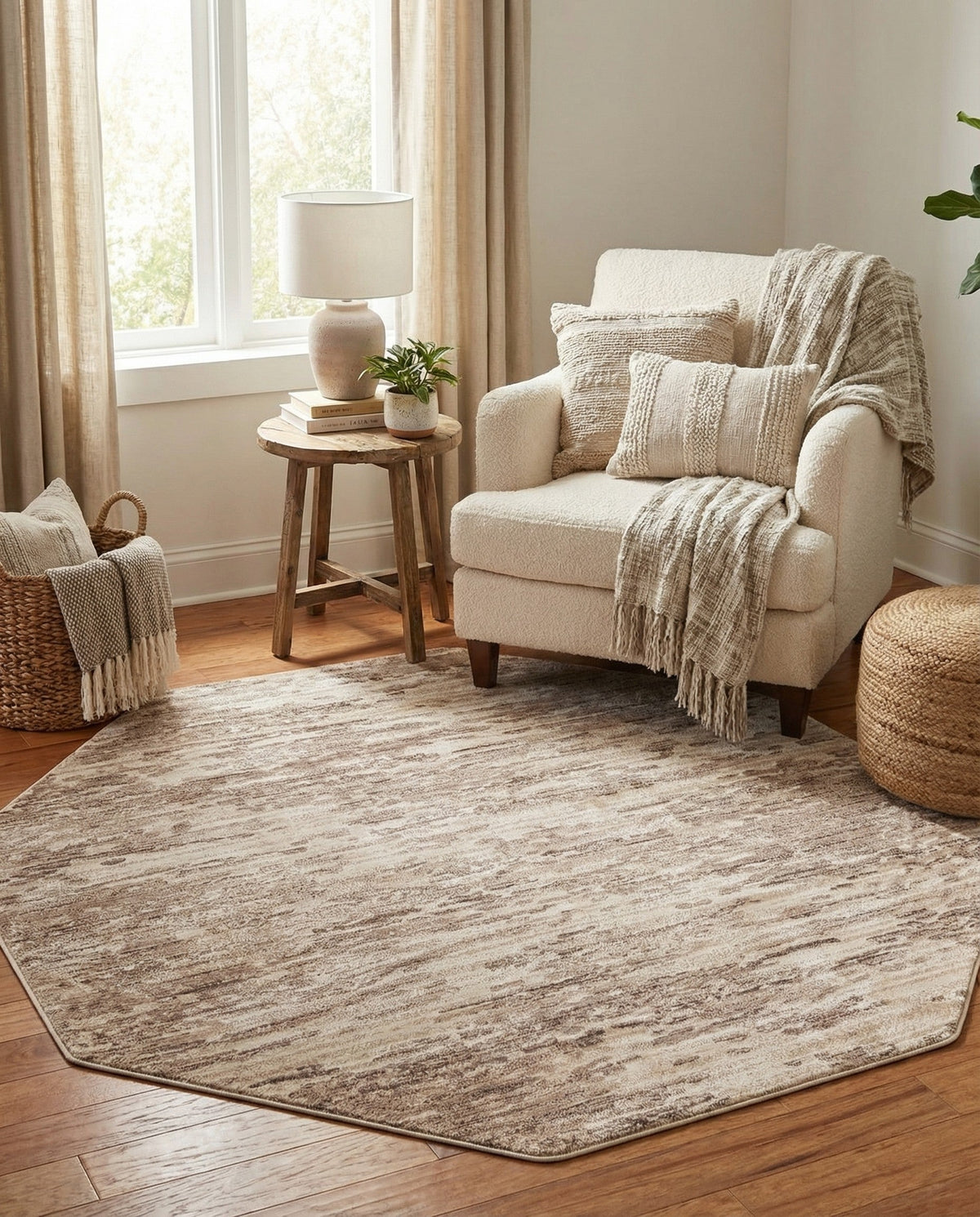Serenity Sands Collection Area Rug - Dunescape Octagon Brown  lifestyle 113