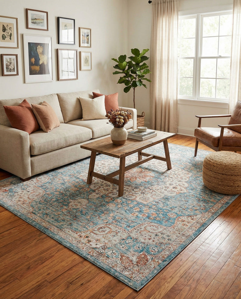Coastal Haven Collection Area Rug - Seabreeze (Blue) Rectangle Blue  lifestyle 14