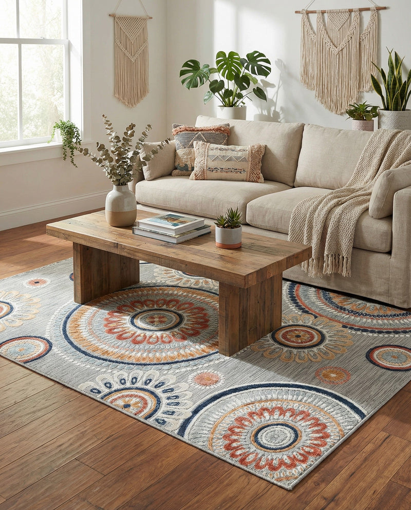 Seaside Blooms Collection Area Rug -  Eden Rectangle Gray  lifestyle 58