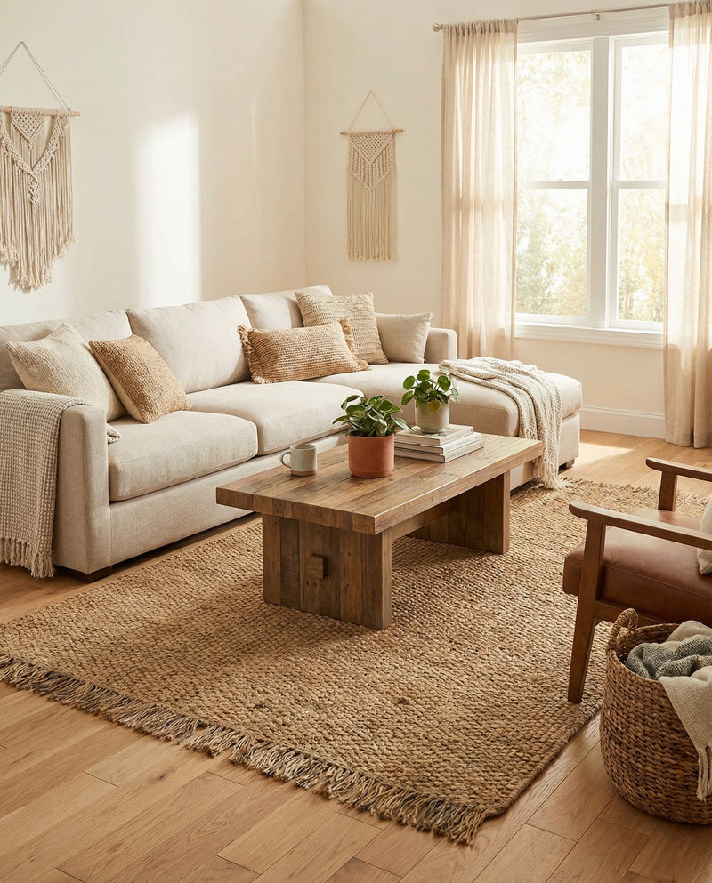 Savannah Jute Collection Area Rug - Seashore Rectangle Natural  lifestyle 9