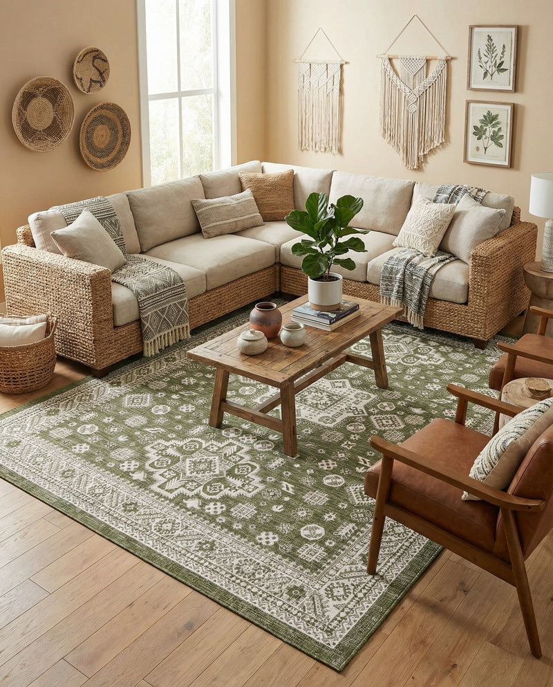 Tribal Terrace Treasures Collection Area Rug -  Incan Isle (Green) Rectangle Green  lifestyle 14