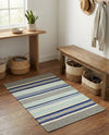 Coastal Stripe Dhurrie Collection Area Rug - Seashore Rectangle Aqua Blue and Gray  lifestyle 20
