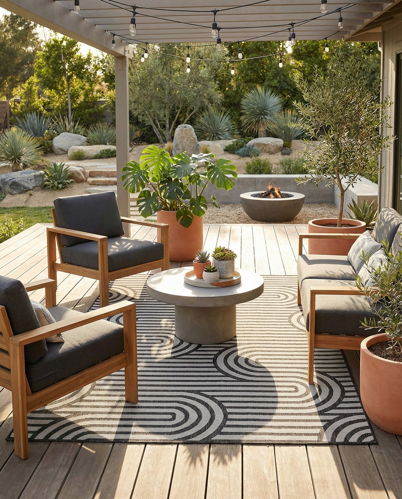 Urban Terrace Collection Area Rug -  Uptown Rectangle Black and White  lifestyle 11