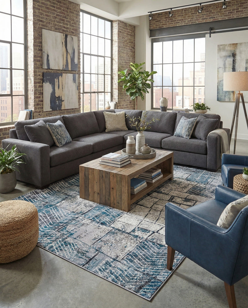 Seville Elegance Collection Area Rug - Cordoba Rectangle Gray Blue  lifestyle 11