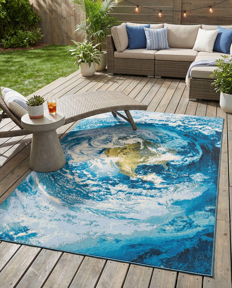 Urban Terrace Collection Area Rug -  Pergola Rectangle Blue  lifestyle 12