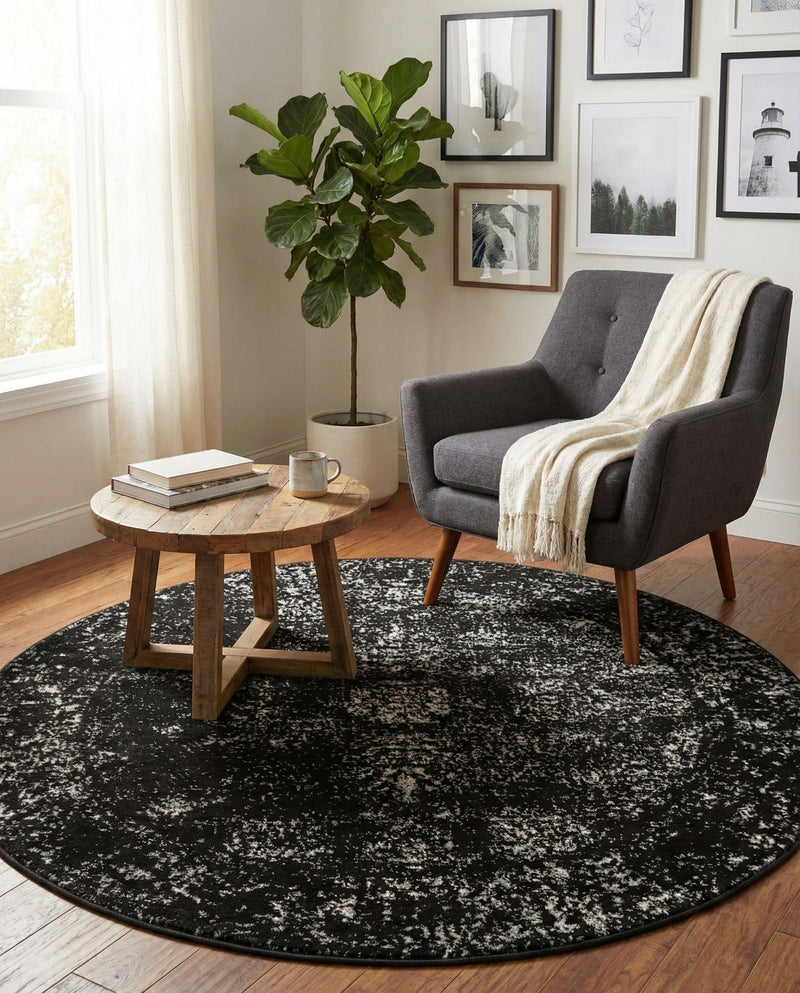 Riviera Elegance Collection Area Rug - Antibes (Black) Round Black  lifestyle 75