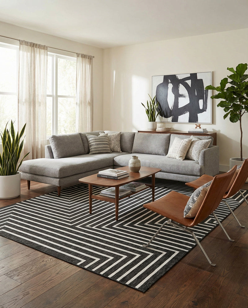 Urban Terrace Collection Area Rug -  Astoria (Black and White) Rectangle Black and White  lifestyle 8