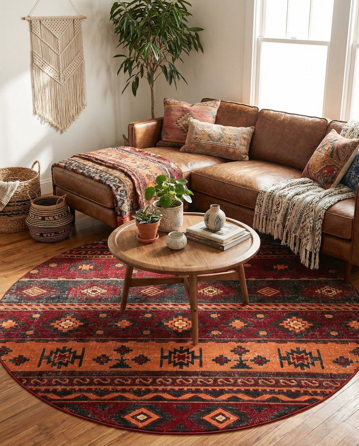 Geneva Terrace Collection Area Rug - Montreux Round Rust Red  lifestyle 174