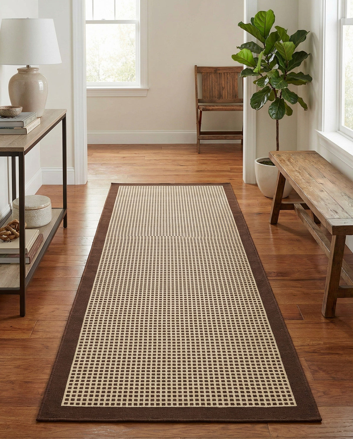 Terrace Fringe Collection Area Rug - Oceanside Runner Brown  lifestyle 145