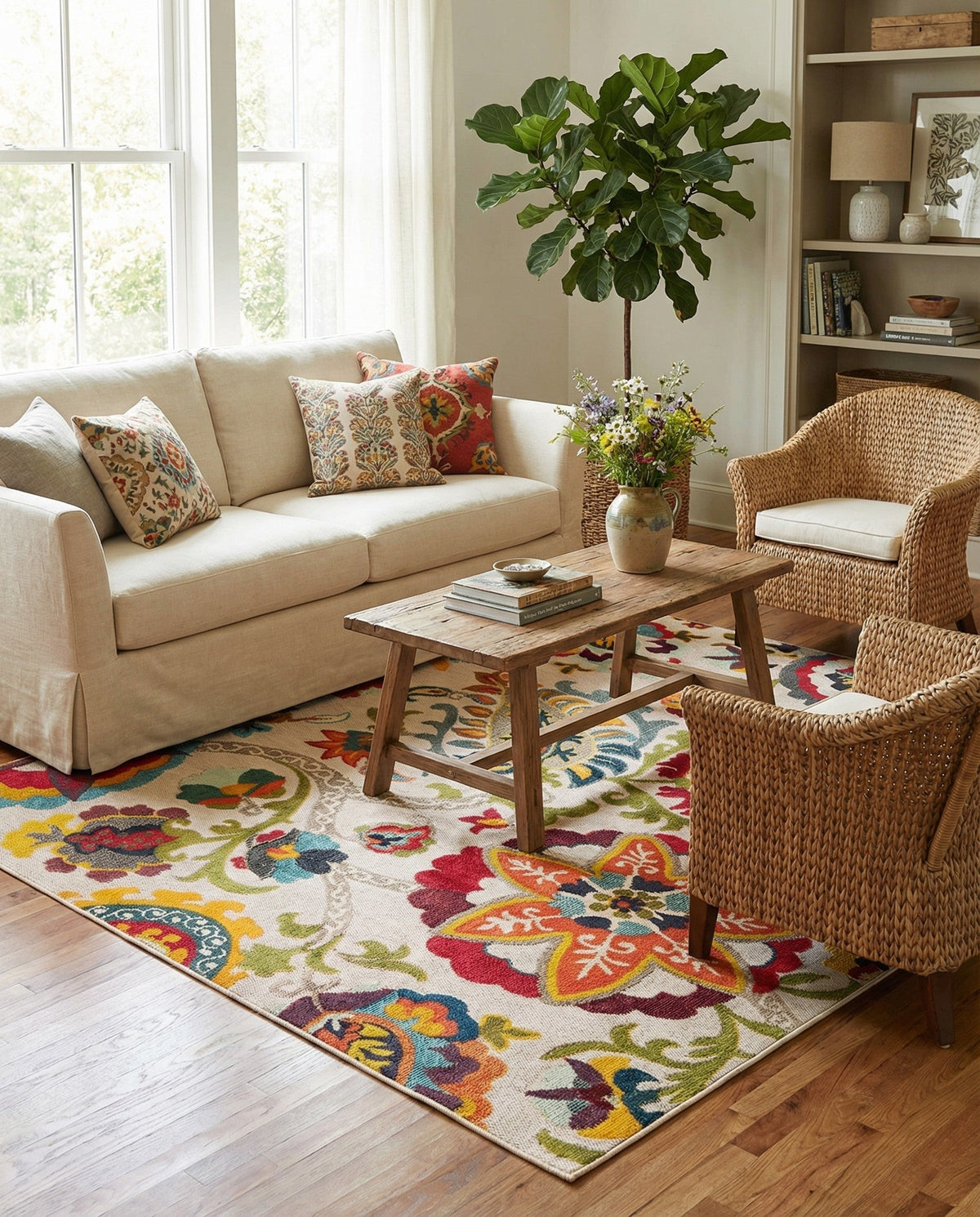 Outdoor Marrakesh Collection Area Rug - Fes Square Multi Beige  lifestyle 114
