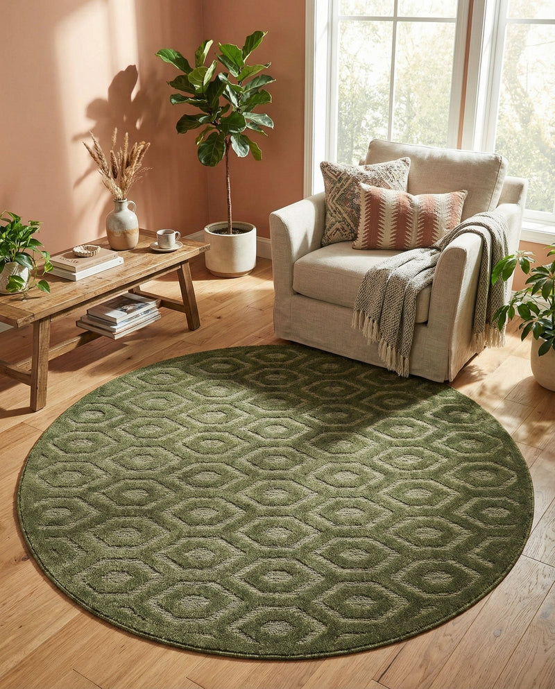 Garden Lattice Charm Collection Area Rug - Arbor (Green) Round Green  lifestyle 37