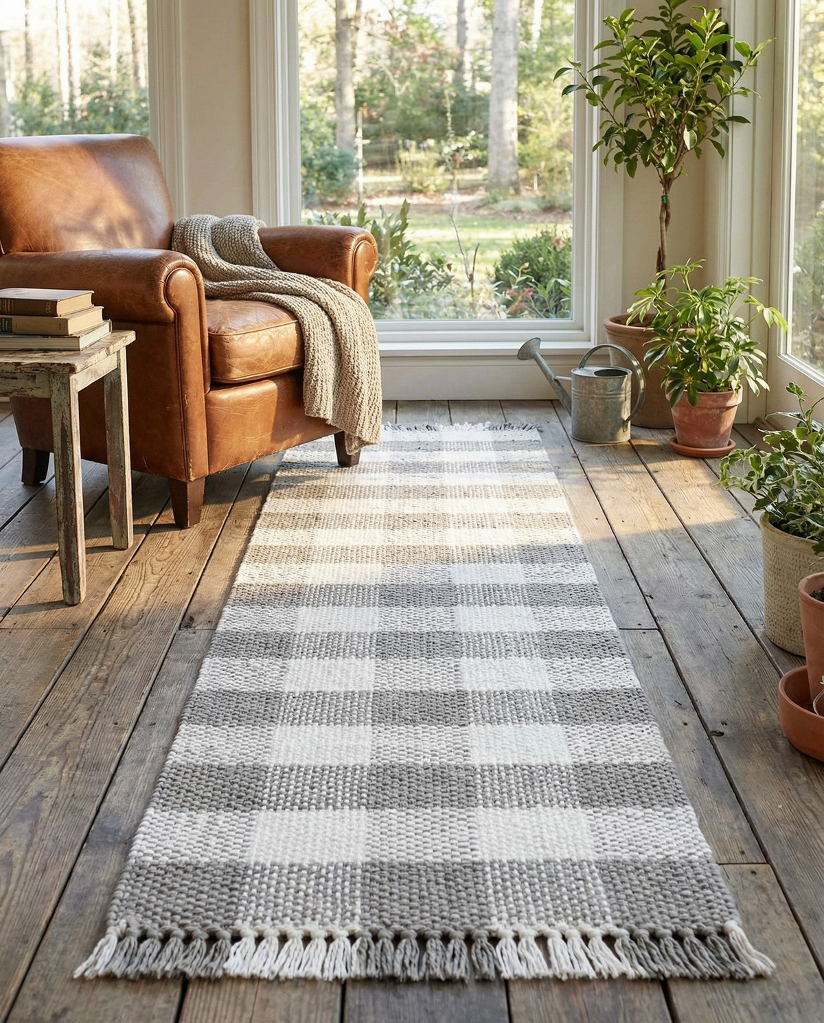 Sustainable Grid Indoor-Outdoor Oasis Collection Area Rug - Savannah Runner Gray  lifestyle 193