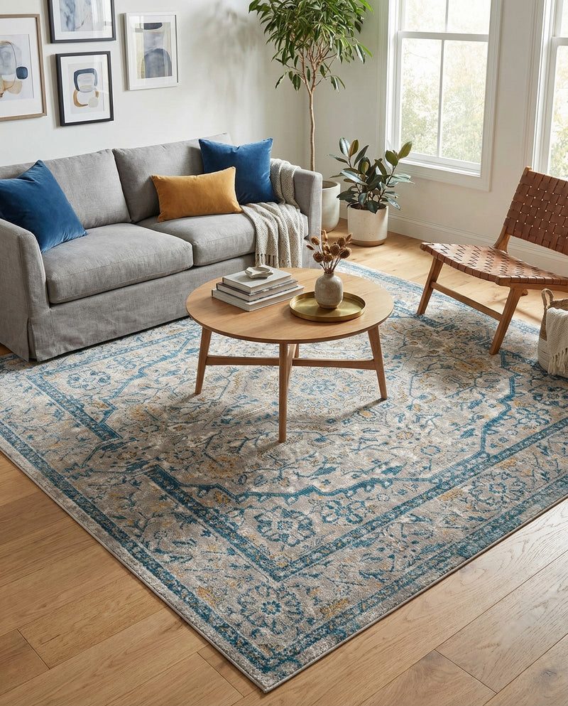 Seville Stripes Collection Area Rug - Cadiz (Light Gray) Square Light Gray  lifestyle 62