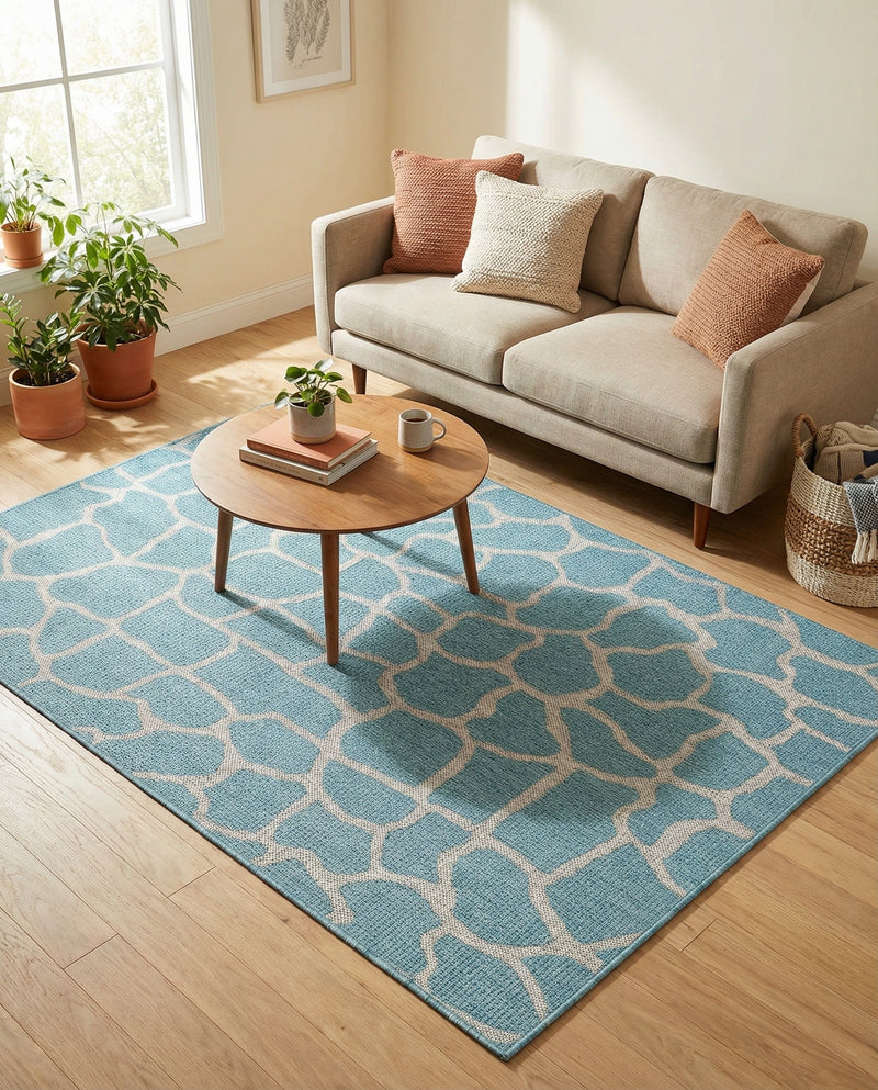 Savannah Escape Collection Area Rug -  Rainforest Rectangle Light Aqua  lifestyle 40