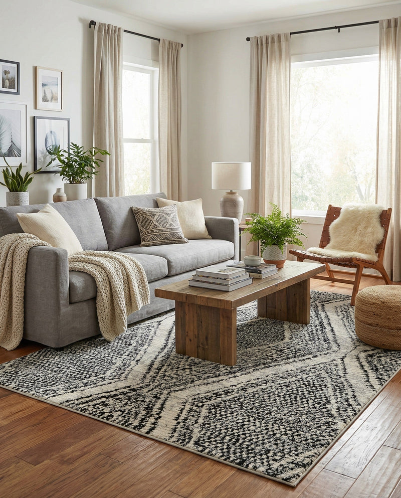 Marrakech Mosaic Collection Area Rug -  Medina Rectangle Black and White  lifestyle 6