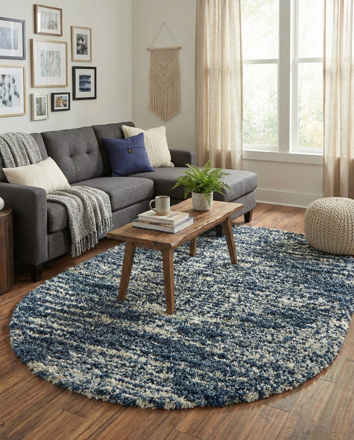 Tranquil Tides Shag Collection Area Rug -  Azure Oval Blue  lifestyle 86