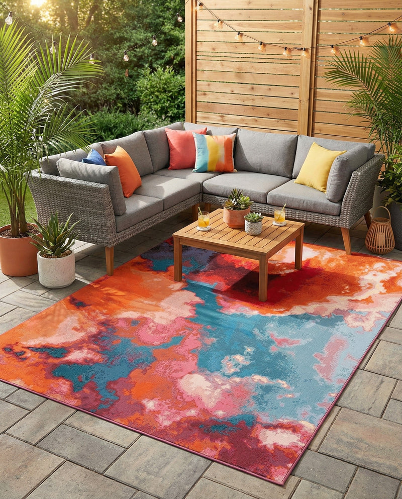 Urban Terrace Collection Area Rug -  Patio Rectangle Gray and Pink  lifestyle 19