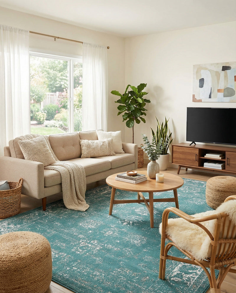 Riviera Elegance Collection Area Rug - Antibes (Turquoise) Rectangle Turquoise  lifestyle 23