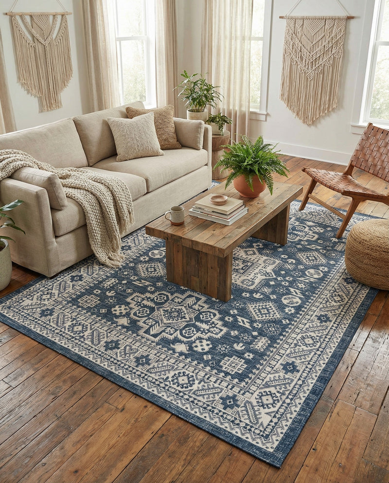 Tribal Terrace Treasures Collection Area Rug -  Incan Isle (Blue) Rectangle Blue  lifestyle 12